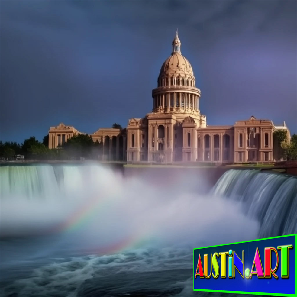 Fema? Austin Texas Capitol Building Next To Waterfalls